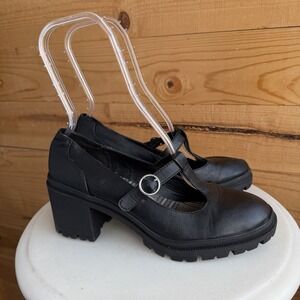 Jelly Pop Platform Mary Jane Shoes 9m Y2K T Strap Chunky Goth Block Heels Black
